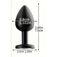 Anal Plug w/Clear Removeable Jewel, Silicone, SMALL, BLACK Anal Plug w/Clear Removeable Jewel, Silicone, SMALL, BLACK
