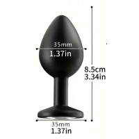 Anal Plug w/Clear Removeable Jewel, Silicone, MEDIUM, BLACK Anal Plug w/Clear Removeable Jewel, Silicone, MEDIUM, BLACK