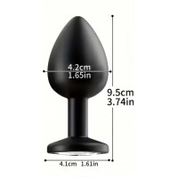 Anal Plug w/Clear Removeable Jewel, Silicone, LARGE, BLACK Anal Plug w/Clear Removeable Jewel, Silicone, LARGE, BLACK